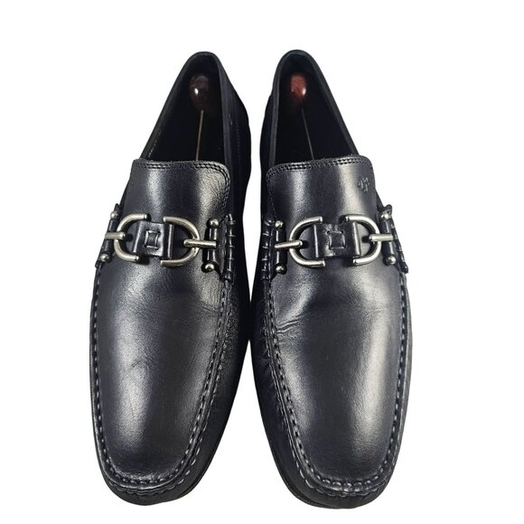 Donald Pliner Mens Decio Slip -On Black Leather Loafers With Metal Bit Detail Si main image 8
